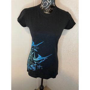 Guy Harvey Hawaiian Short Sleeve Tee  Women's Fitted Large Black Blue   Swordfis